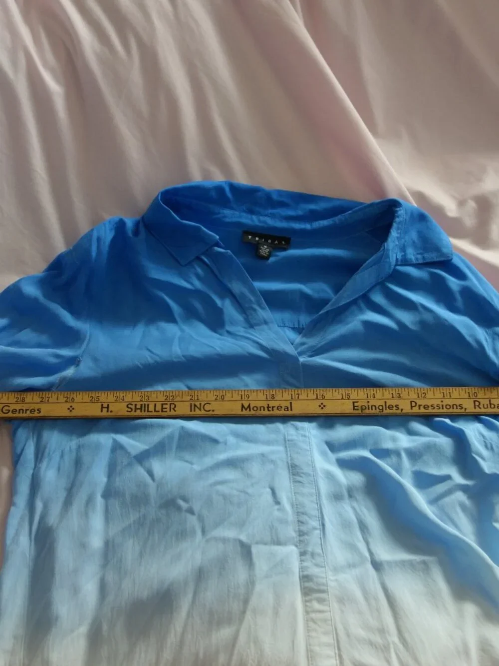 Tribal Blue Ombre Button Up Shirt Roll Tab Sleeve Women's Medium - Picture 3 of 11